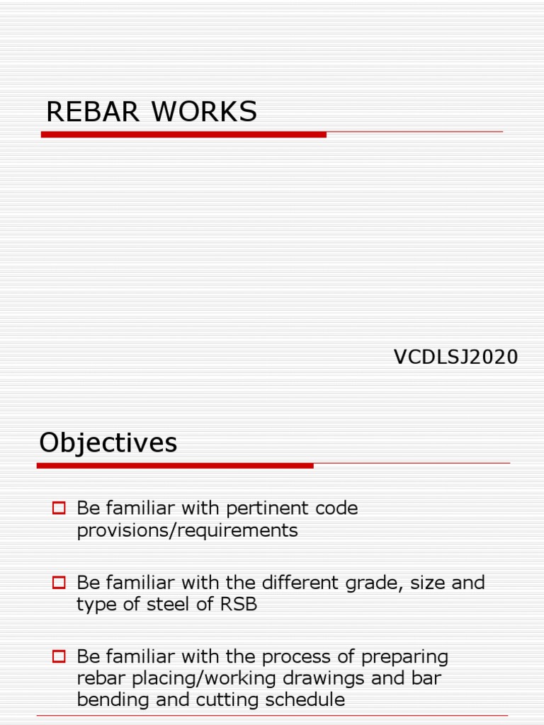 Rebar Works: Specifications & Guidelines | PDF | Building Engineering ...