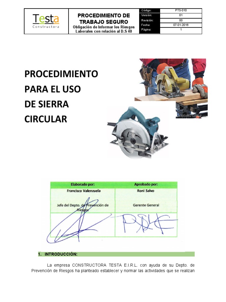 El INSST publica las NTP 1157 y 1158 sobre la sierra circular de