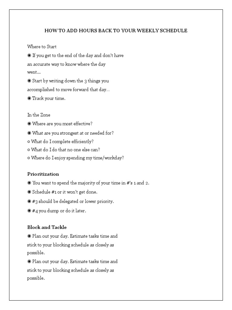 How To Add Hours Back To Your Weekly Schedule | PDF | Career & Growth ...