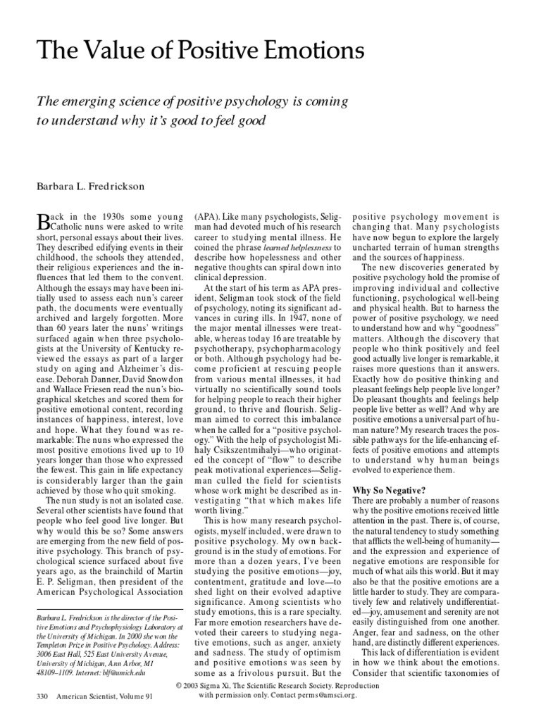 The Value of POsitive Emotions PDF | PDF | Positive Psychology | Emotions