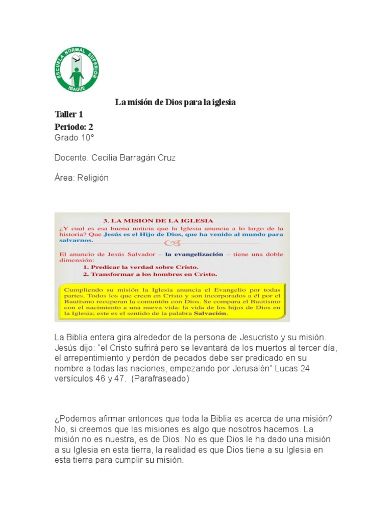 La Mision De Dios Para La Iglesia 10 10 04 T Pdf Salvación Jesús