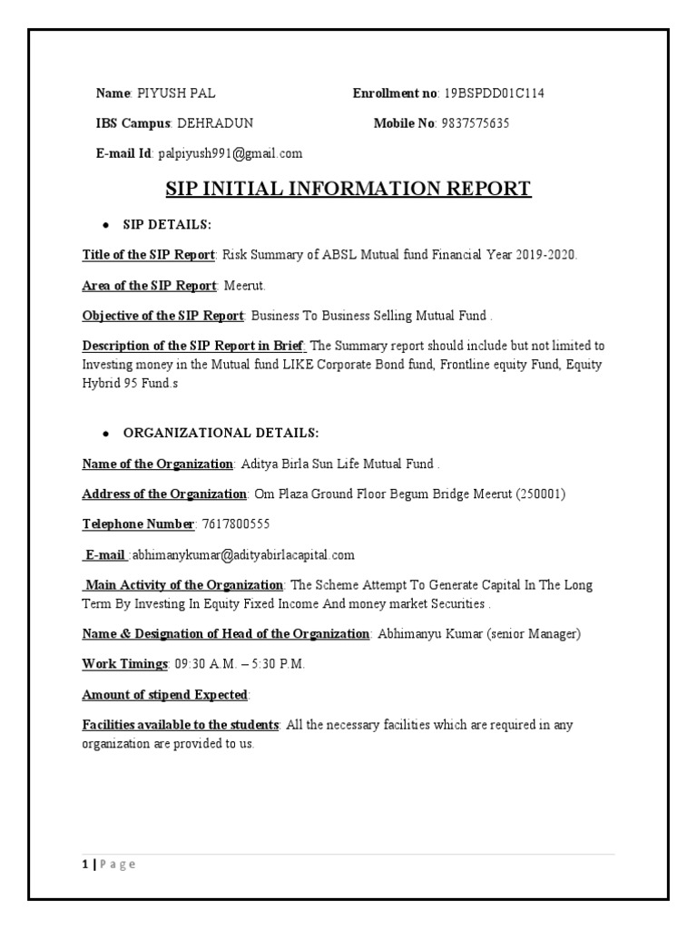 Sip Initial Information Report | PDF | Career & Growth