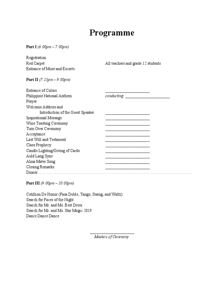 Sample Prom Programme