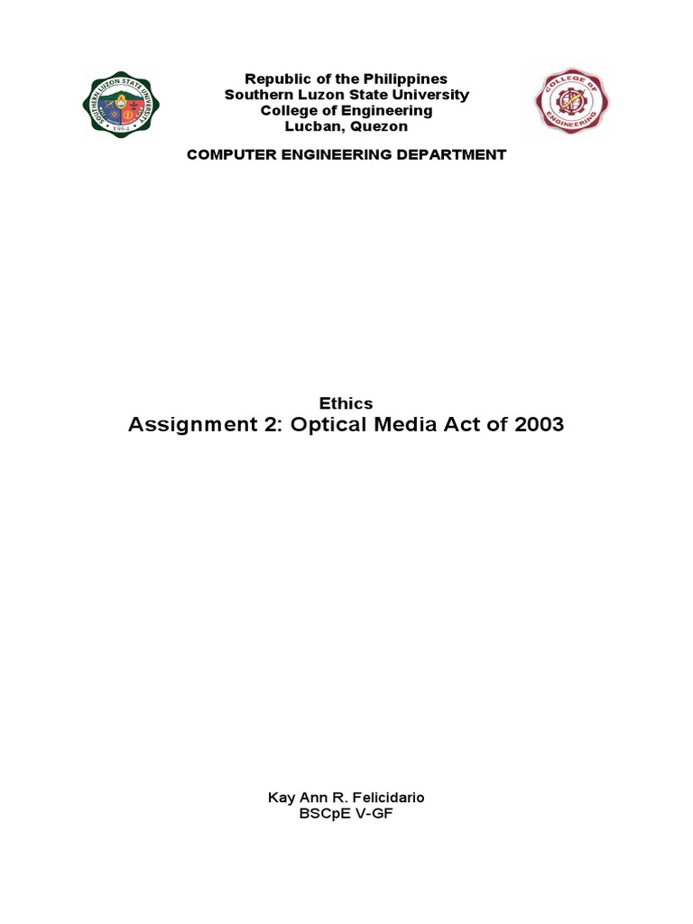 Assignment 2 Optical Media Act of 2003 Download Free PDF License