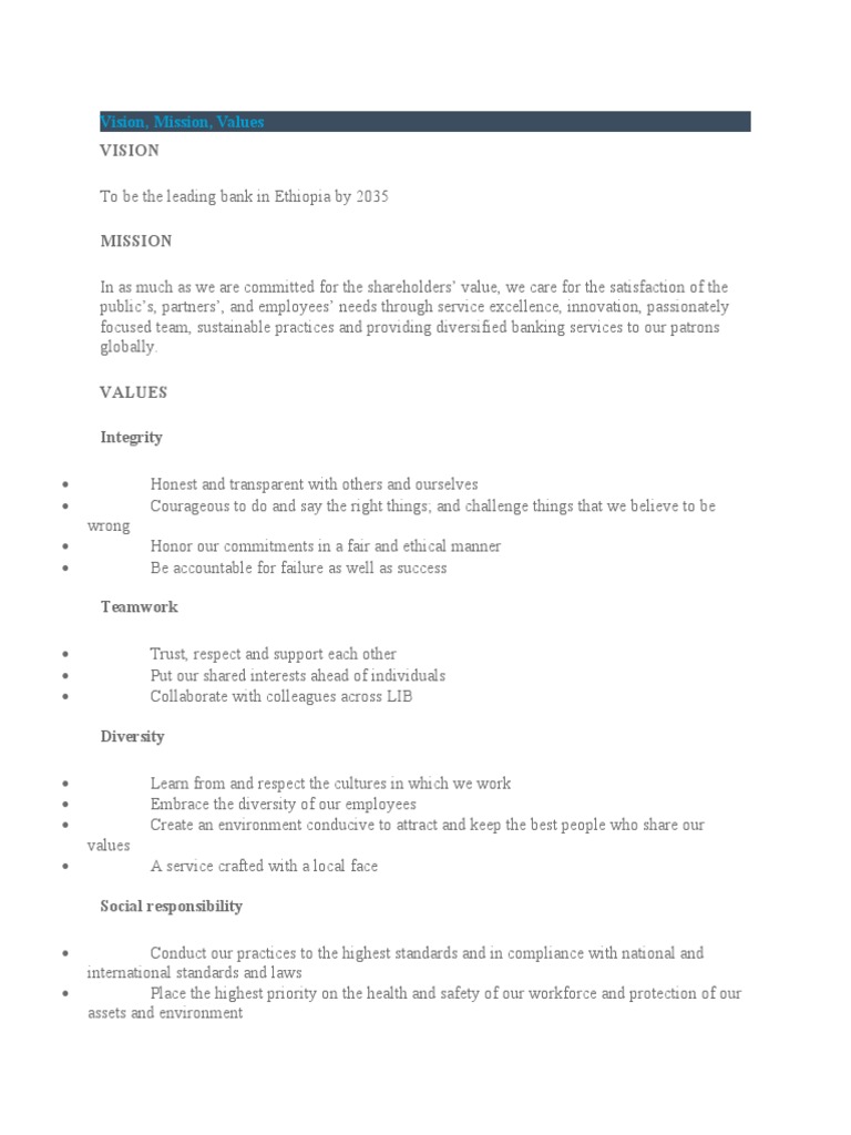 Vision & Mission | PDF | Letter Of Credit | Banks