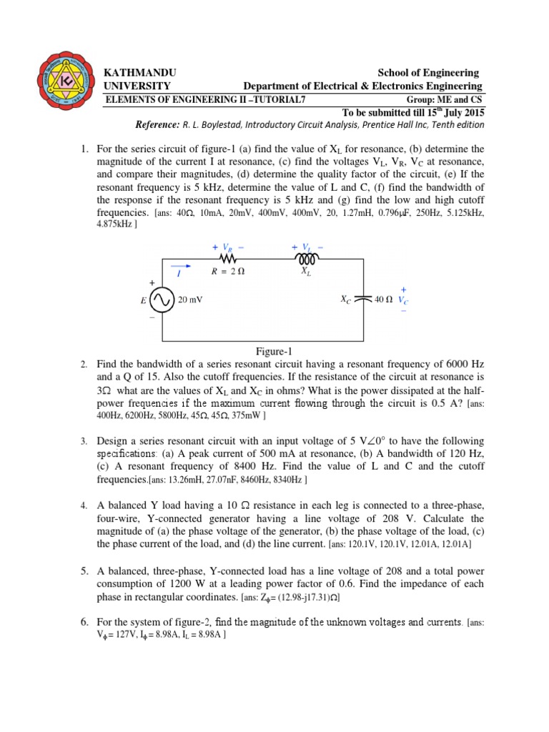 Solutions to Problems on Series and Parallel Resonant Circuits, ThreePhase Systems, and Power