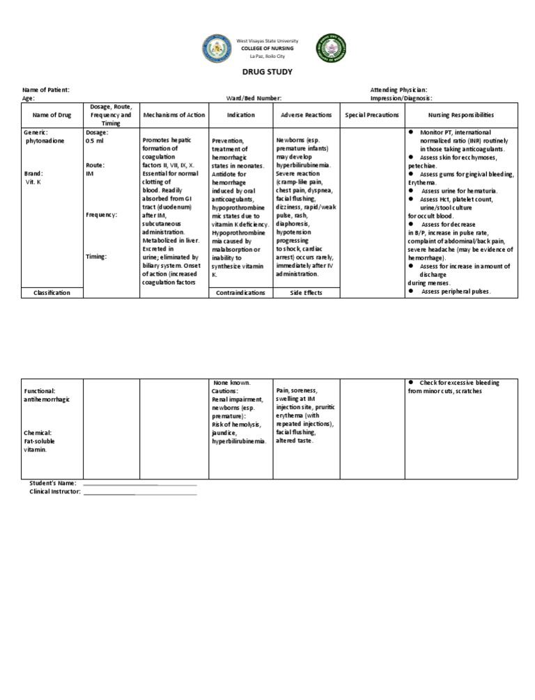Drug Study Vitamin K PDF Bleeding Coagulation