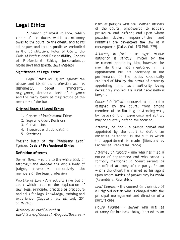 An Overview of Legal Ethics in the Philippines Defining Key Terms