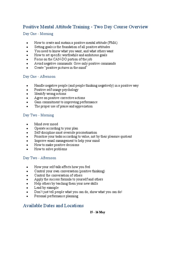 Positive Mental Attitude Training Course | PDF | Self-Improvement
