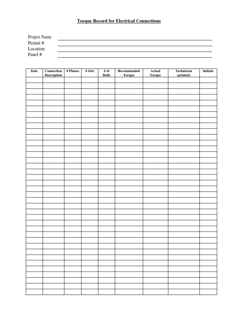 Torque Record For Electrical Connections PDF PDF