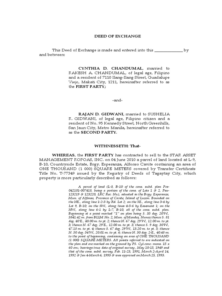 Deed of Exchange PDF Real Property Law Private Law