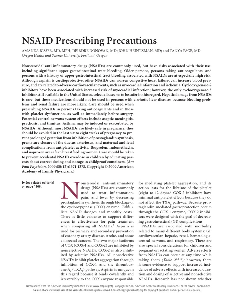NSAID Prescribing Precautions: Amanda Risser, MD, MPH Deirdre Donovan ...