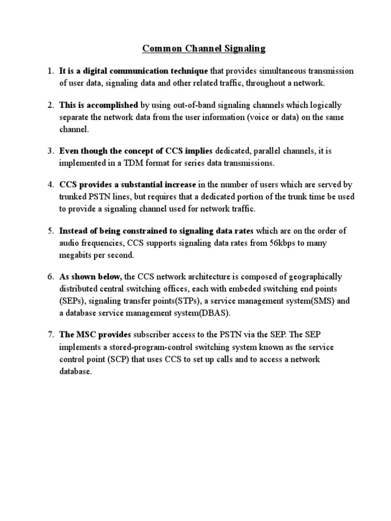 An Overview of Common Channel Signaling (CCS) Architecture and its Key