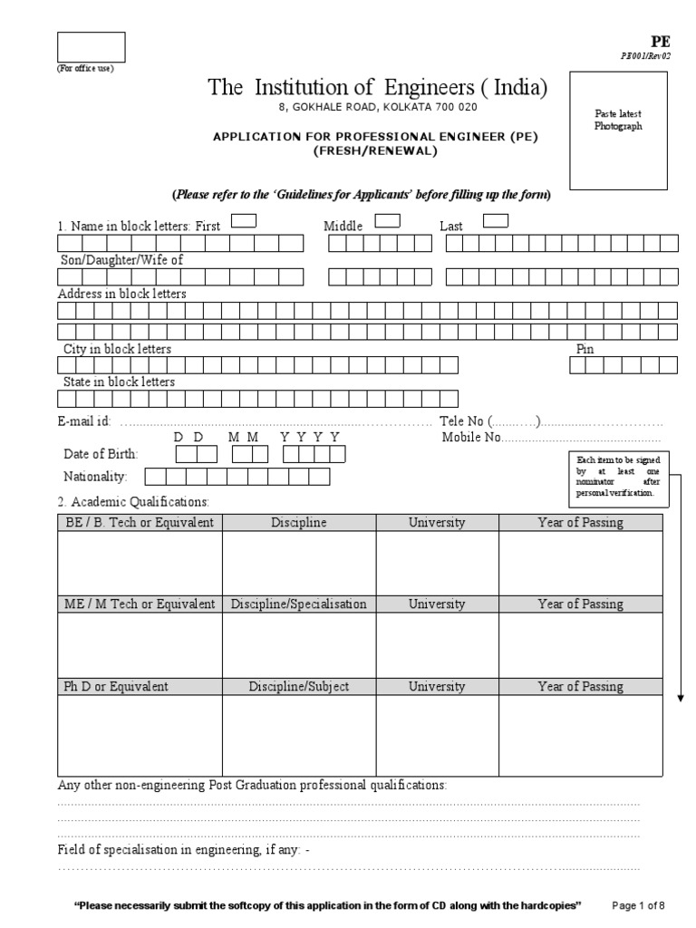 PE Application Form Guidelines | PDF | Engineer | Engineering