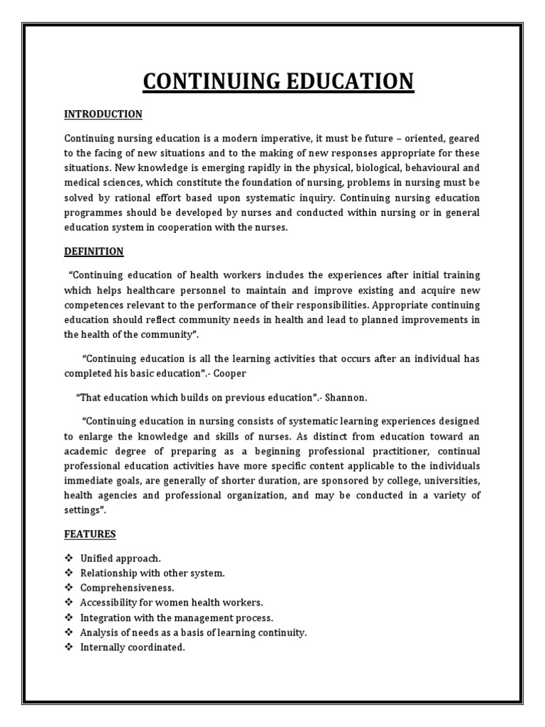 Continuing Education | PDF | Nursing | Philosophy Of Education