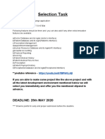 Selection Task: DEADLINE: 25th MAY 2020