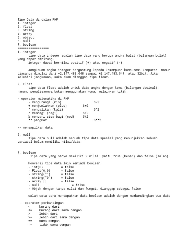 Tipe Data Dasar dalam PHP | PDF