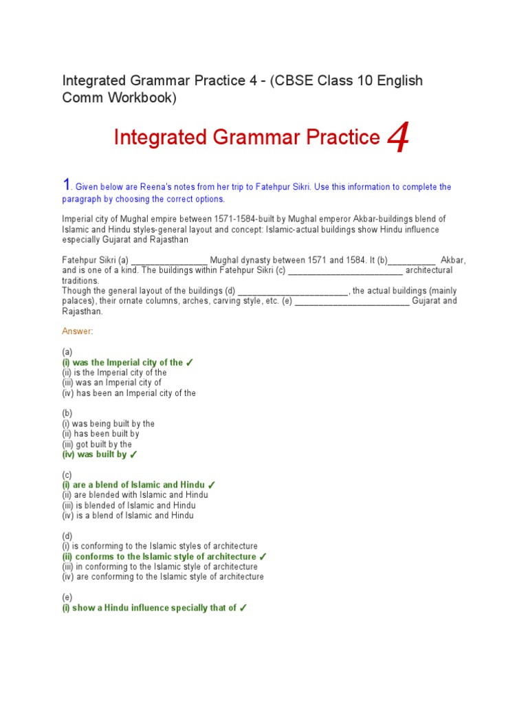 Integrated Grammar Practice 4 (CBSE Class 10 English Comm Workbook) PDF