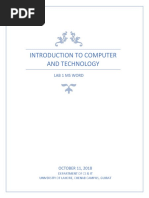 Introduction To Computer and Technology: Lab 1 Ms Word