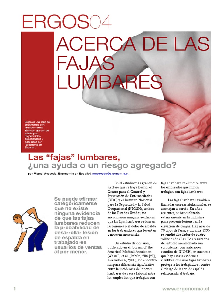 Ergonomía Fajas Lumbares PDF, PDF, Dolor lumbar