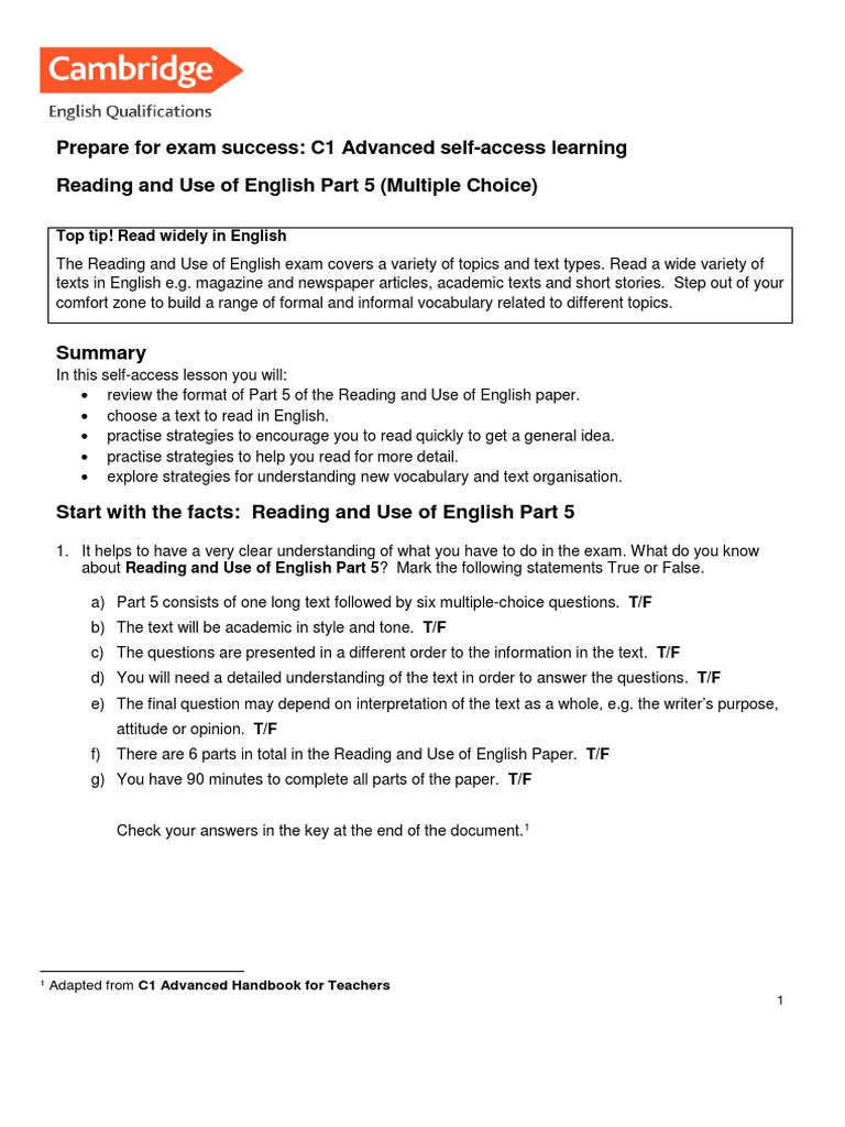Cambridge C1 Advanced Handbook For Teachers