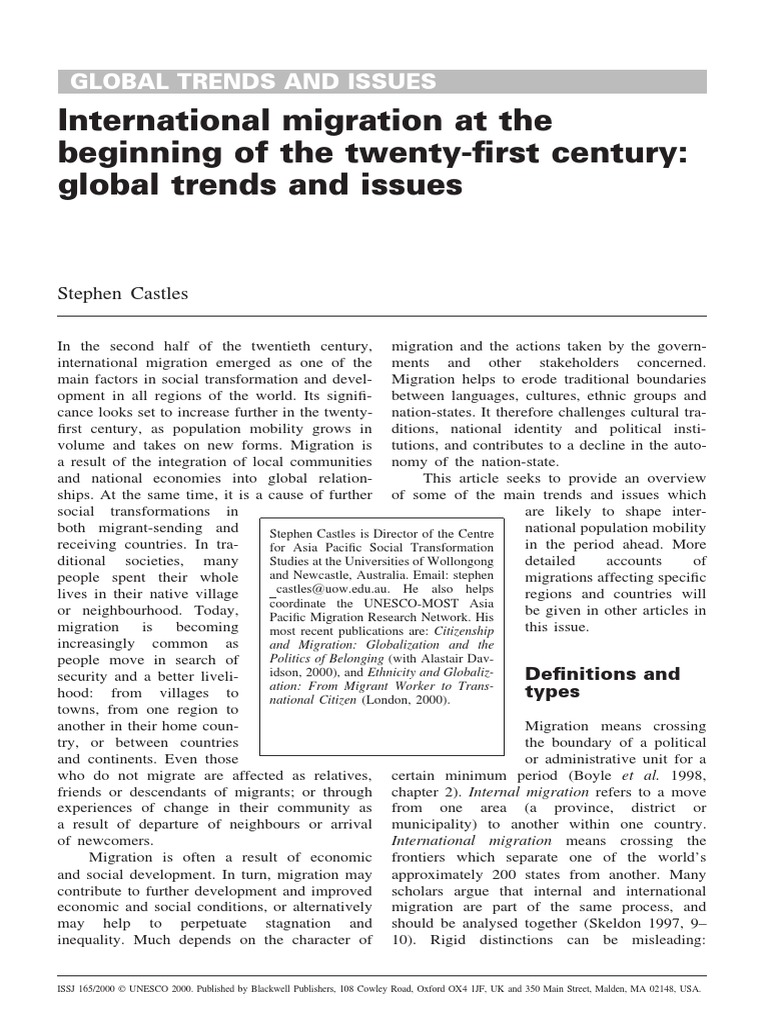 Global Trends in International Migration | PDF | Immigration | Human ...