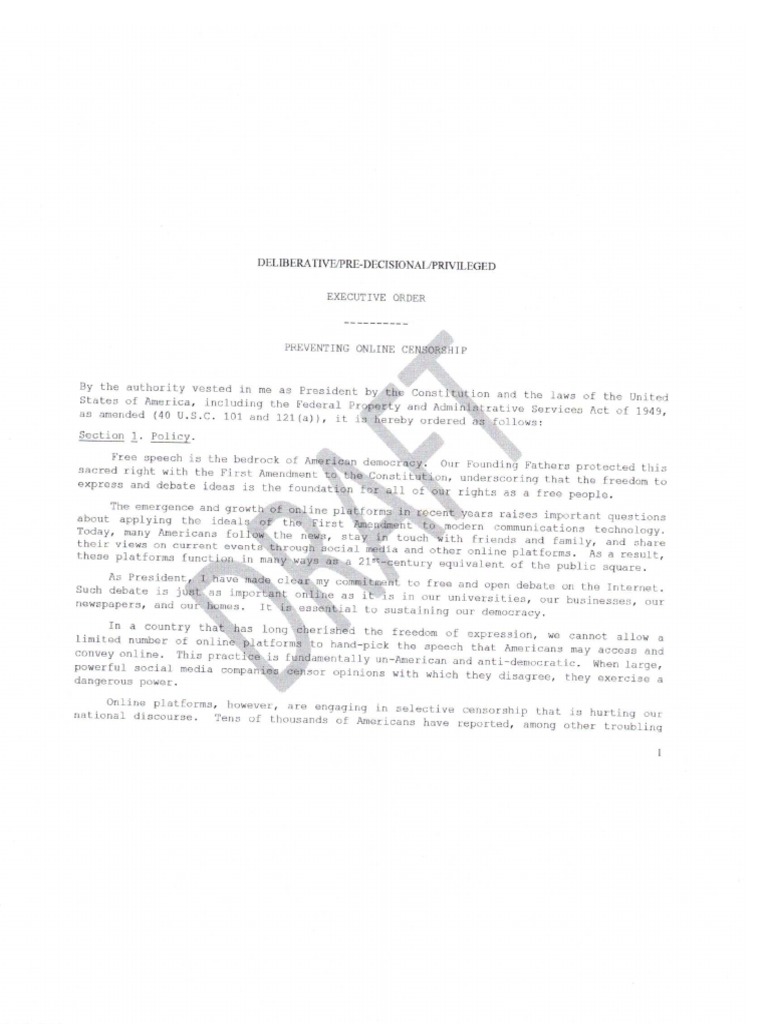 Draft Copy of Trump's Executive Order On Social Media | PDF