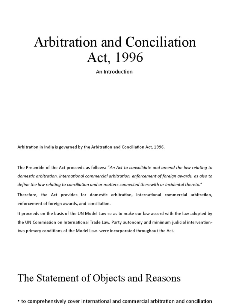 Overview of Arbitration Act 1996 in India | PDF | Arbitration ...