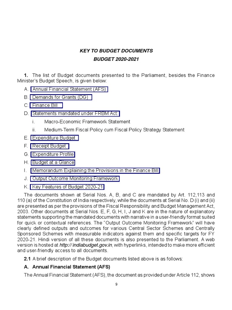 101 Demands for Grants in Budget 2020-21 | PDF