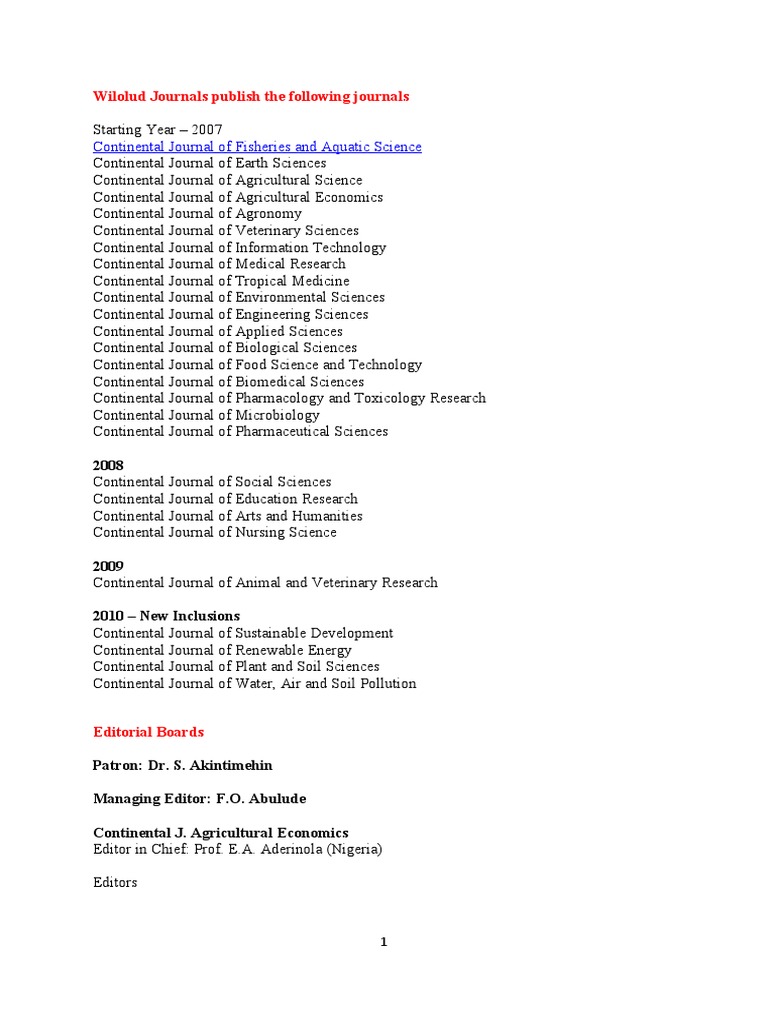 Continental Journal Series - Editors | PDF | Science | Pharmacology