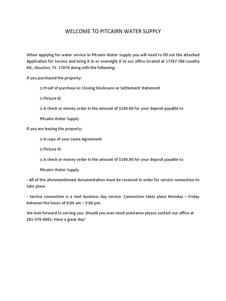 To Pitcairn Water Supply PDF Plumbing Drinking Water