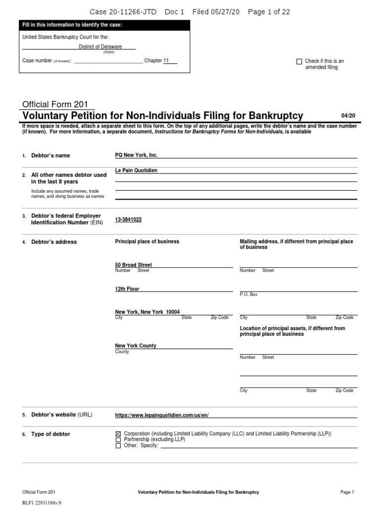 Le Pain Quotidien PDF Chapter 11 Unsecured Debt