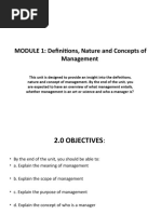 MODULE 1: Definitions, Nature and Concepts of Management