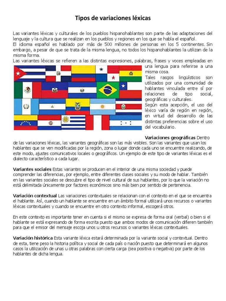 Variantes léxicas en el español | PDF | Léxico | Los símbolos