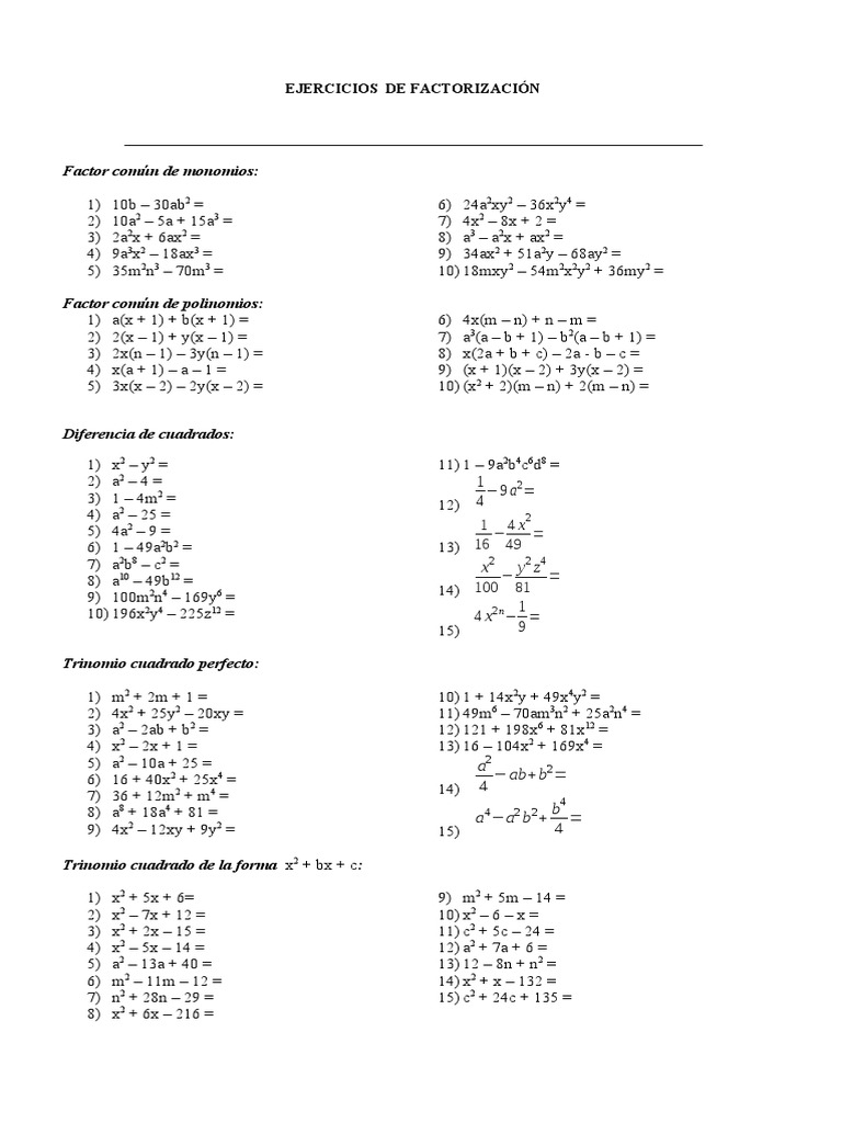 Ejercicios De Factorizacion Pdf