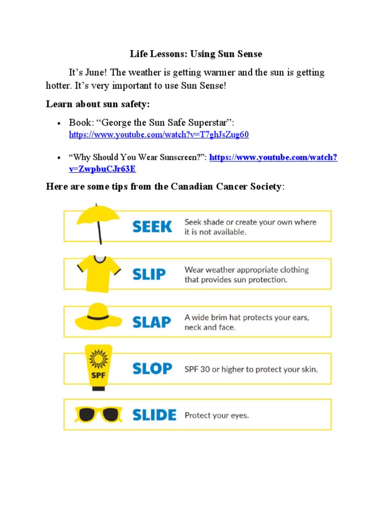 Sun Safety Tips for Kids | PDF | Self-Improvement | Wellness