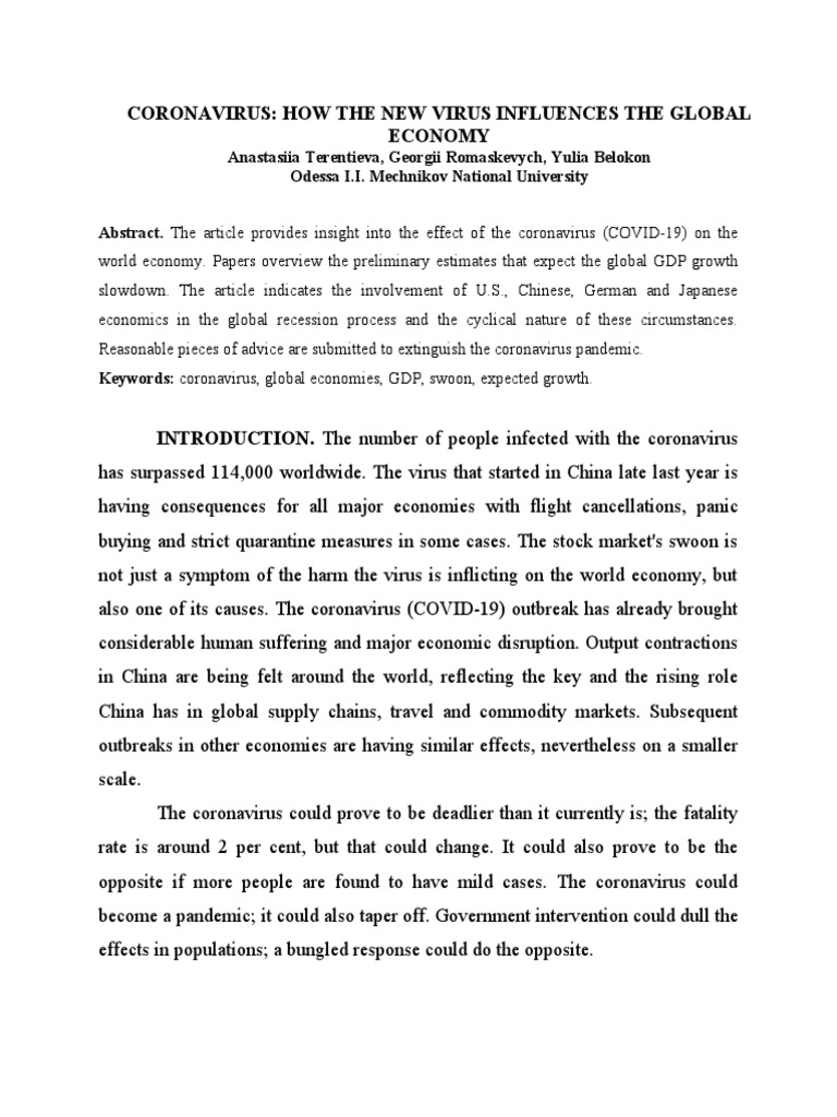 Coronavirus Impact on Global Economy | PDF | Economic Growth ...