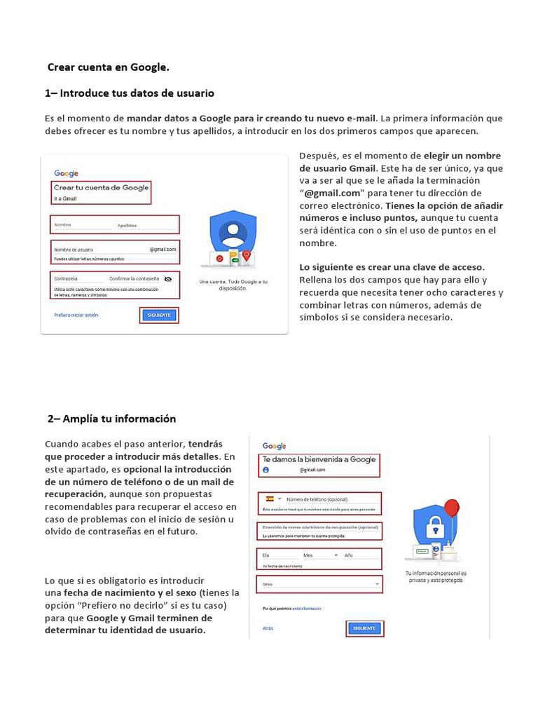 Crear cuenta en Google paso a paso | PDF | Gmail | ciberespacio