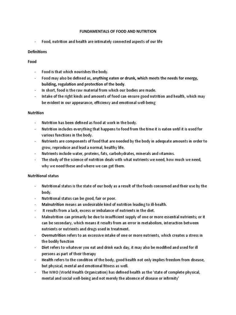 Fundamentals of Food and Nutrition Guide | PDF | Nutrients | Dietary Fiber