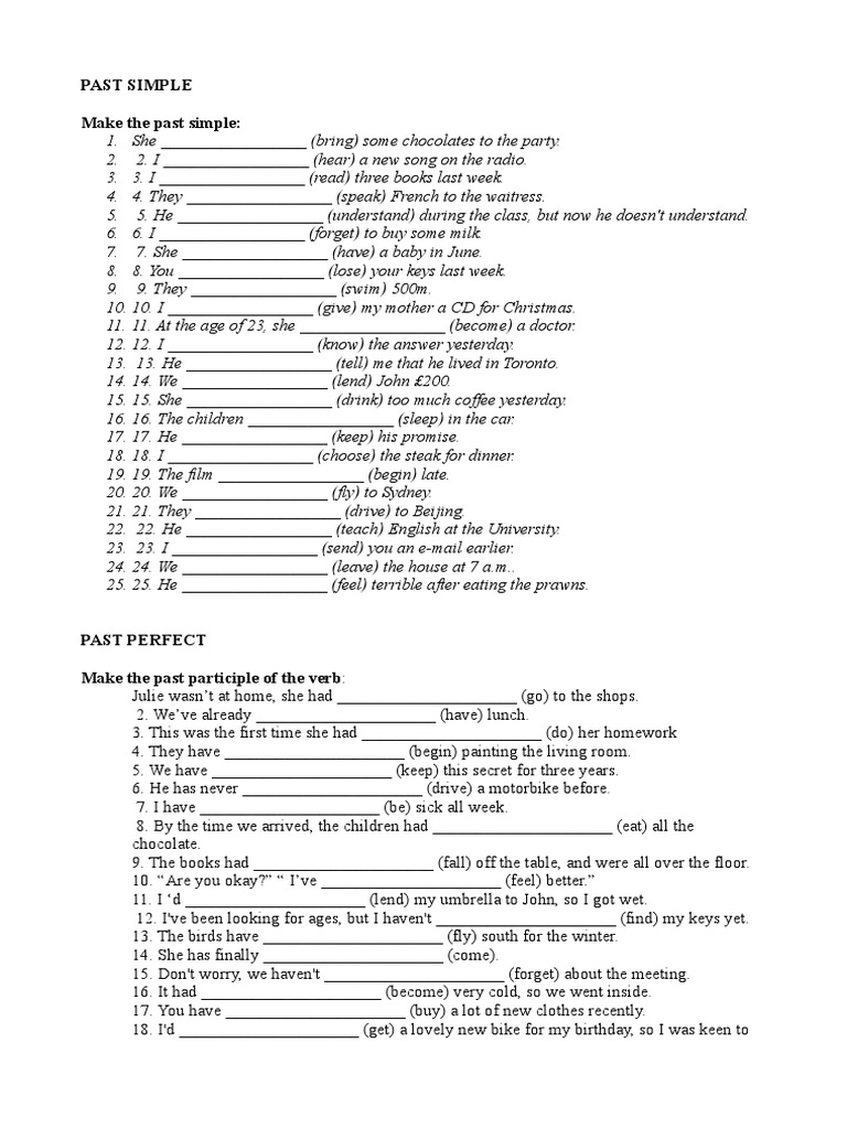 Past Perfect and Simple Exercises | PDF | Art