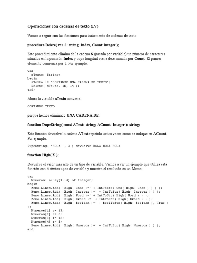 Operaciones Con Strings Delphi PDF Cadena (informática