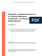 Ana Ramos. (1998). Disputas y Negociaciones en la Colonia Mapuche Cushamen. La Dimension Metacul..