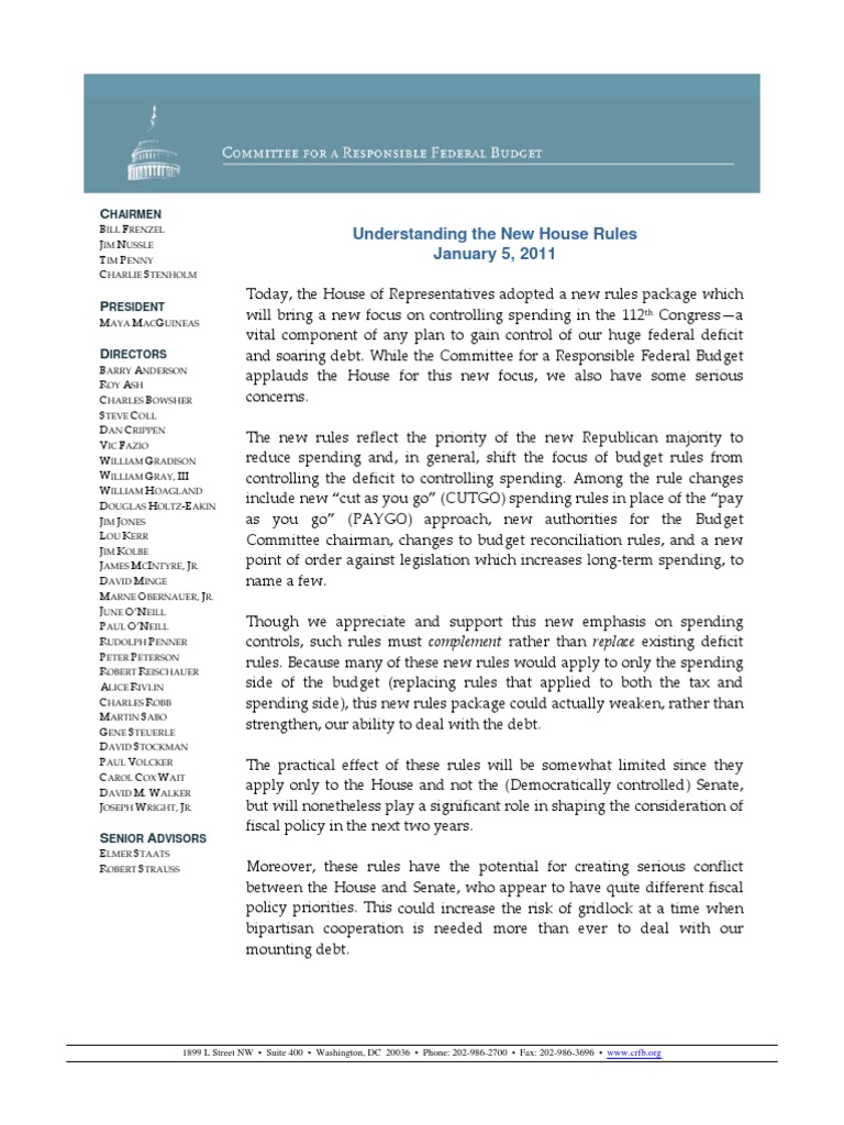 Understanding The New House Rules PDF Paygo Reconciliation (United States Congress)