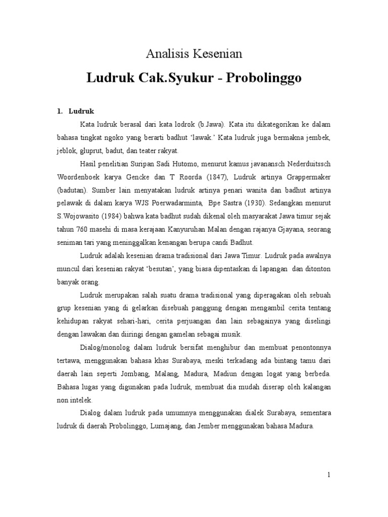 Analisis Kesenian Ludruk PROBOLINGGO Analisis Kesenian Ludruk PROBOLINGGO