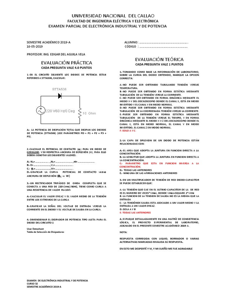 Sol Examen Parcial Eip 2019a PDF | PDF | Rectificador | Energia electrica