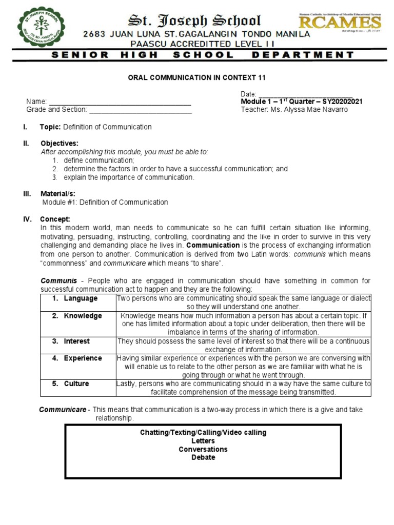 Grade 11 Communication Module | PDF | Communication | Information