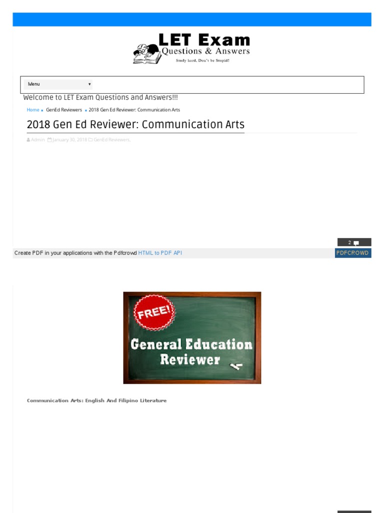 2018 Gen Ed Reviewer Communication Arts To LET Exam Questions