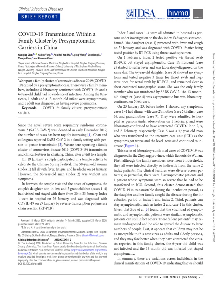 Clinical Infectious Diseases 2020 PDF Epidemiology Diseases And