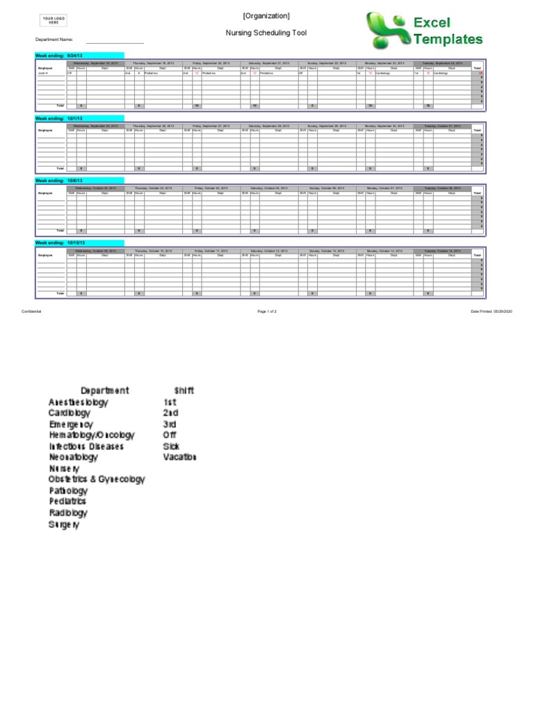 Editable Nurse Staffing Schedule Template Free Download in Excel | PDF |  Clinical Medicine | Medical Specialties