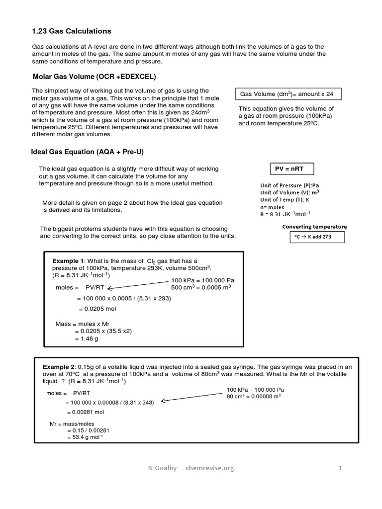 Gas Volume Calculations at RTP | PDF | Gases | Mole (Unit)